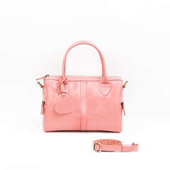 Beautiful pastel pink leather tote bag isolated on white background, Perfect for leather products catalog design