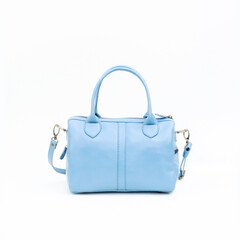 Beautiful pastel blue leather tote bag isolated on white background, Perfect for leather products catalog design