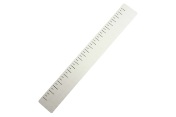 Simple white ruler with clear black measurement markings isolated on a transparent background