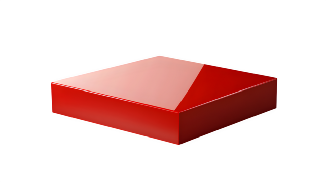 Glossy red 3D presentation platform, sharp edges, empty product space, transparent background --ar 16:9