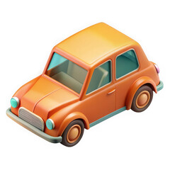 Cute orange cartoon car 3d render isolated on transparent background