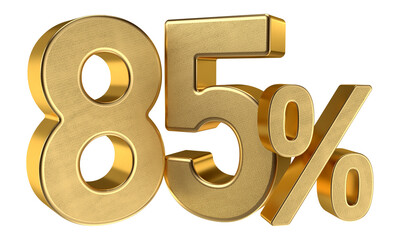 Glossy Gold 85 Percent Off Symbol on Transparent Background

