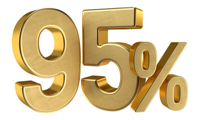 Glossy Gold 95 Percent Off Symbol on Transparent Background

