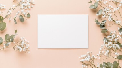 Blank card mockup with flowers and eucalyptus