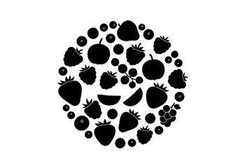 Fototapeta premium Mixed Berries Silhouette Circle Composition | Vector Design for Food Packaging, Healthy Eating Campaigns and Summer Graphics