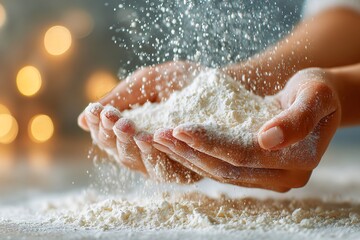 Fototapeta premium Flour Dusting in Hands Kitchen Food Photography Soft Lighting Close-Up Cooking Inspiration