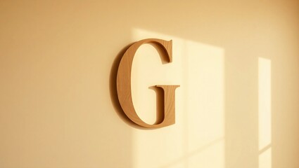 Elegant Capital Letter G Crafted from Light Stained Oak with Smooth Curves – Minimal Wall Art Style on Warm Beige Background with Clean Shadows and Natural Wood Texture