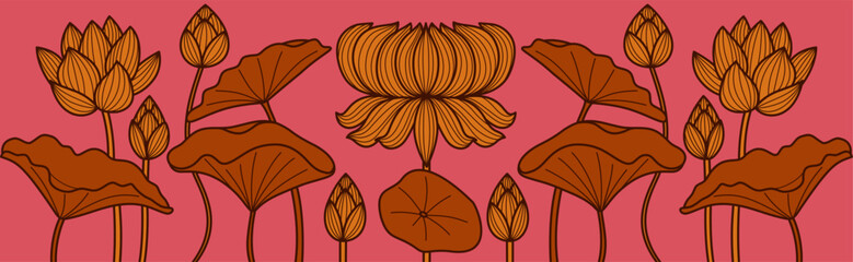 Lotus floral pattern with colorful flowers, ideal for decorative design projects, arts and design use.