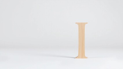 Minimalist Vertical Wooden Letter I Made from Pale Pine – Centered Composition on Isolated Light Background with Blank Space Around, Featuring Soft Wood Grain, Clean Lines, and Natural Texture