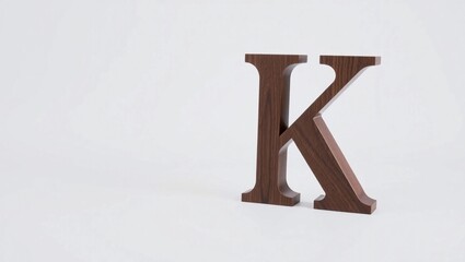 Bold Wooden Letter K with Diagonal Cut Design Made from Rich Walnut Wood – Leaning Style Display on Minimal Plain Surface with Clean Composition and Natural Texture for Mockup or Decor Use
