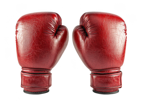 Pair of red leather boxing gloves isolated on transparent background