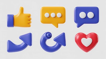 Fototapeta premium A collection of social media icons including like comment share and heart on a white background