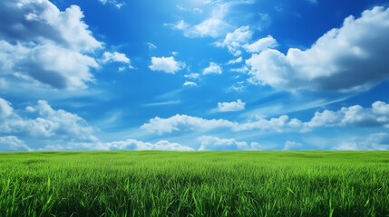 Obraz premium green field and blue sky. field and clouds