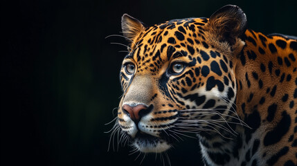 Obraz premium leopard on a black background. portrait of leopard with intense eyes.