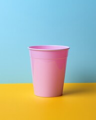Pink Plastic Cup on Dual Color Background