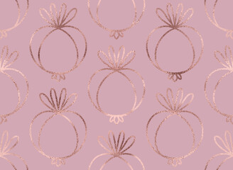 Geometric floral seamless pattern with rose gold berry ornament.