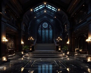 Fototapeta premium Dark grand hall with ornate architecture