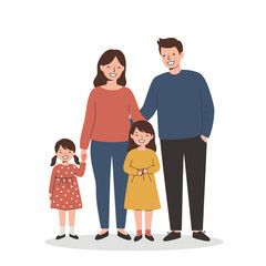 Happy Family Portrait: Parents and Two Daughters Illustration
