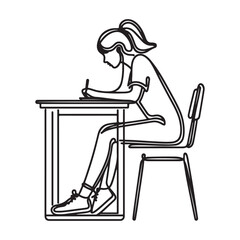 Studious Girl Silhouette Studying at Desk Illustration Vector Design