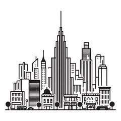 Fototapeta premium Detailed Line Art Vector Illustration of a Modern City Skyline