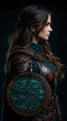 Female warrior profile, dark fantasy