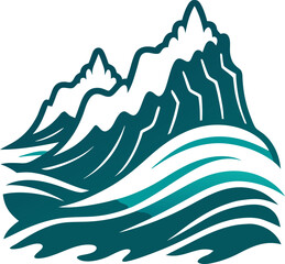 A rugged coastline with waves, designed in detailed line art with white background.