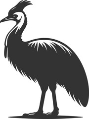Black illustration vector of a cassowary bird silhouette drawing