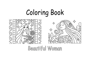 Beautiful Woman Coloring Book Pages – Floral Elegant Lady Line Art for Girls And Adults.