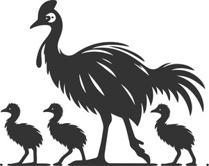 Black illustration vector of a cassowary bird silhouette drawing