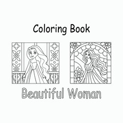 Obraz premium Beautiful Woman Coloring Page – Elegant Princess Style Printable for Kids.