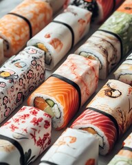 Assortment of Colorful Sushi Rolls Served
