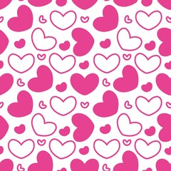 Cute pink heart pattern with doodle-style outlines on white background. Kawaii design for Valentine's Day, romantic themes, or kids’ designs.