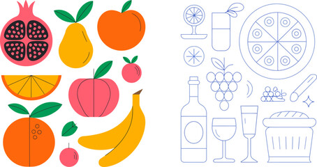 Vector illustration of fruits and drinks flat design for menu restaurant and food banner template design editable stock vector illustration