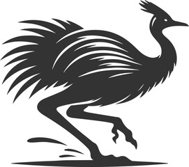 Black illustration vector of a cassowary bird silhouette drawing