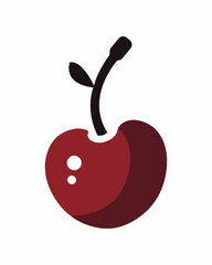 Vibrant Vector Cherry Illustration with Highlight and Shadow, Single Fruit Icon on White Background