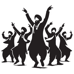 Silhouette Bhangra Dancers Group Celebrates Punjabi Culture Illustration