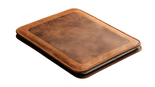 Brown leather tablet case cover isolated on transparent background