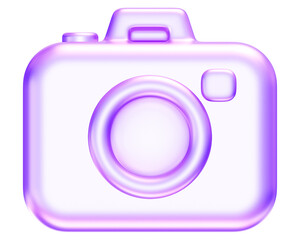 Purple camera icon, representing photography, capture, media features in apps, app symbol digital image technology graphic, 3d rendering