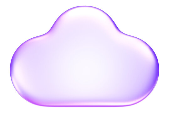 Glassmorphism cloud icon in purple hue, symbolizing storage, weather, or cloud computing, 3d rendering