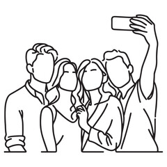 Friends capture the moment with a selfie together illustration