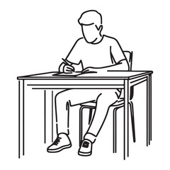Student at Desk Drawing Illustration Silhouette Study Exam Learning