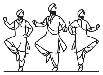 Vibrant folk bhangra dance performance group vector illustration
