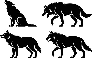 Fototapeta premium Vector illustration of wolf silhouette howling standing walking and snarling animal design isolated 100 editable stock vector illustration