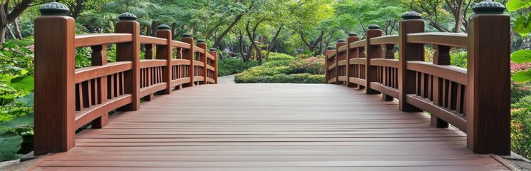 Wooden bridge in a tranquil garden