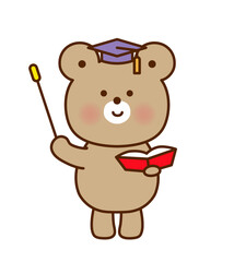 博士帽をかぶったくまの先生のかわいいイラスト