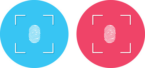 Vector illustration of two white finger print icons. on blue and red background. EPS10