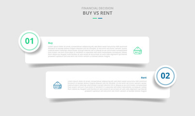 buy vs rent comparison for infographic with round rectangle box with circle badge drop shadow style with two point list information