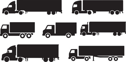 Collection of black silhouette truck icons