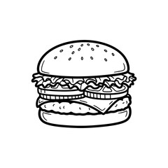 Classic Cheeseburger with Lettuce, Tomato and Patty – Delicious Fast Food Icon for Restaurant Branding – Vector Illustration