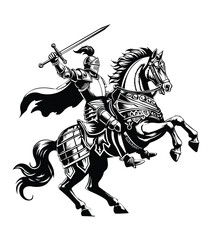 illustration of a knight drawn sword on horseback